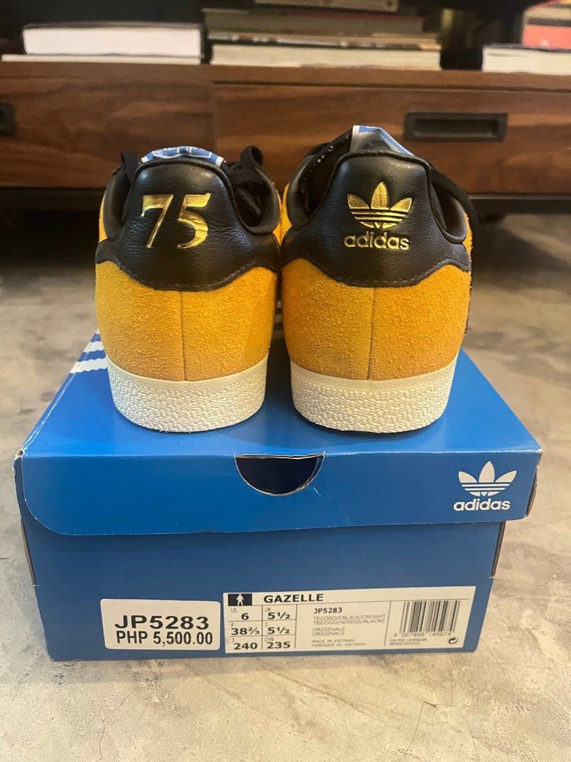 Adidas Gazelle 75 Yellow Black (Category: Sneakers) located in Quezon City. Submitted by tyler0130 (Listing ID 1415900055, Image 3). Description: FOR SALE: Brandnew Adidas Gazelle 75th Anniversary Collection Size US6 UK 5 1/2 Php5000 .