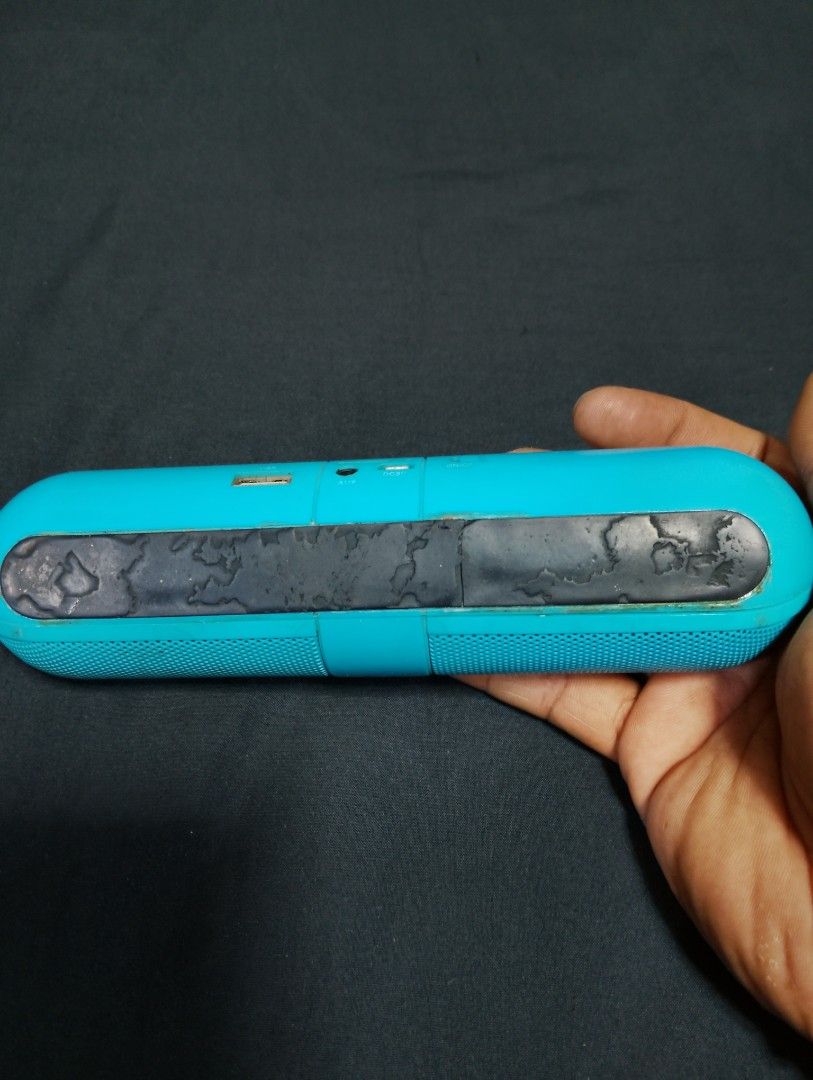 Beats Pill+ Bluetooth Speaker - Teal (Category: Soundbars, Speakers & Amplifiers) located in Manila. Submitted by boyhet.thrift15 (Listing ID 1415981145, Image 3). Description: - Teal Beats Pill+ Bluetooth speaker - Features USB port, aux input, and charging port - Power button and volume controls - Visible Beats logo - Minor wear on the bottom -(clone version)selling 400.