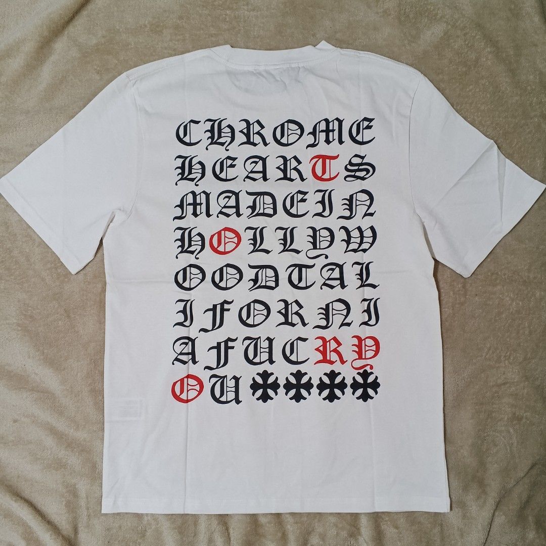Chrome Hearts | authentic bnew overrunsss (Category: Tshirts & Polo Shirts ) located in Bulacan. Submitted by retroflair.444 (Listing ID 1415934121, Image 1). Description: - Brand new Chrome Hearts T-shirt - Size: Medium - Made in USA - Features a front logo and a design on the back - Classic crew neck and short sleeves - With tags attached.