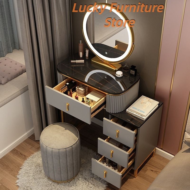 Dressing Table With Side Table&LED Mirror Paint Coating leg, Furniture ...