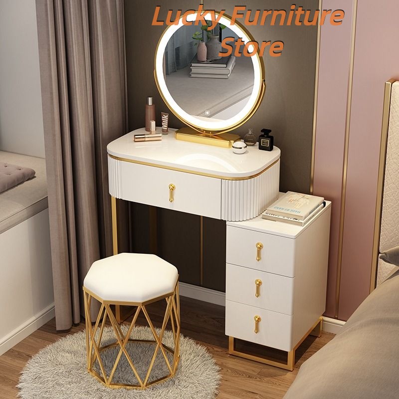 Dressing Table With Side Table&LED Mirror Paint Coating leg, Furniture ...