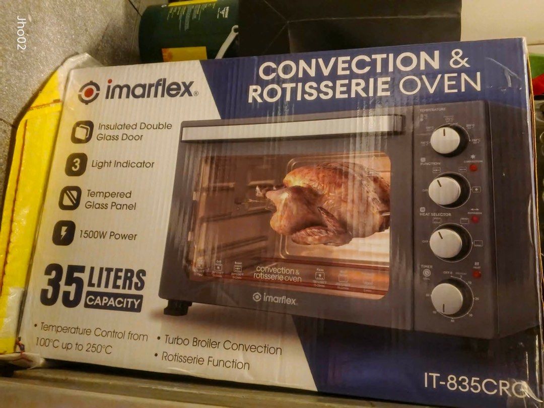 Imarflex IT-835CRG Electric Oven 35 Liters (Category: Ovens & Toasters) located in Taguig. Submitted by boterb (Listing ID 1415968028, Image 1). Description: - Never been used/opened - nakatago na lang sa bahay, hindi nagagamit sayang naman - taking too much space Original price ₱5,195 (see screenshot) Slightly negotiable, just send a message 🙏🏻.