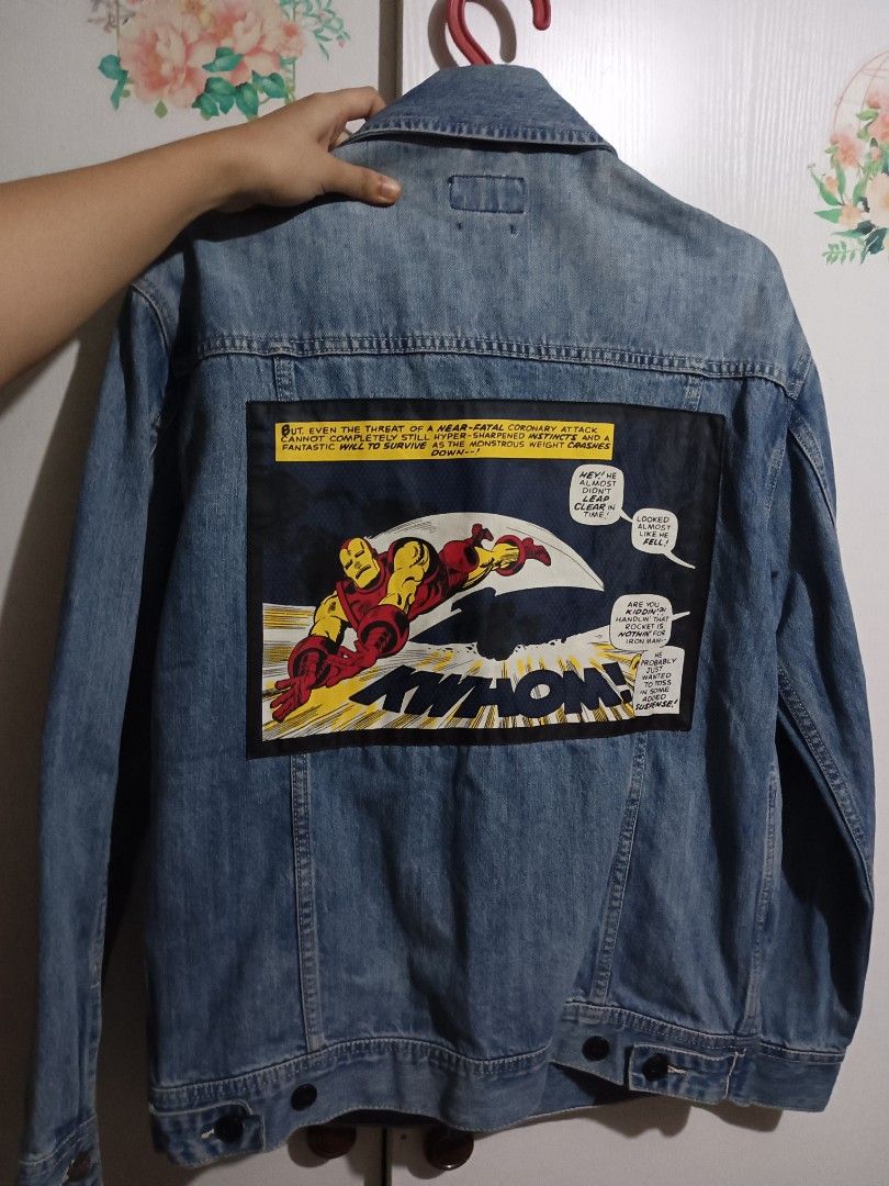 IRONMAN LEE DENIM JACKET MARVEL COMICS (Category: Coats, Jackets and Outerwear) located in Paranaque City. Submitted by iloveem (Listing ID 1415998514, Image 1). Description: Size Small on tag (Oversized Fit) Carry up to medium for men, and large for women Dimes : Shoulder 19in/48cm Chest 21in/54cm Length 26in/66cm Sleeve length 23.5in/60cm Waist 18in/36cm No crack on print, with chest and inner pockets.