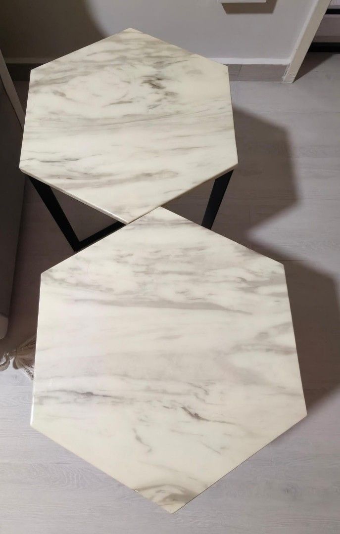 Marble table/ side table (Category: Tables & Sets) located in Singapore. Submitted by hakxnamiii (Listing ID 1415908265, Image 1). Description: Marble coffee / side table Well use 1pc: $80 take 2 for $130 Self collect and arrange own transportation at Yishun NEGOTIABLE.