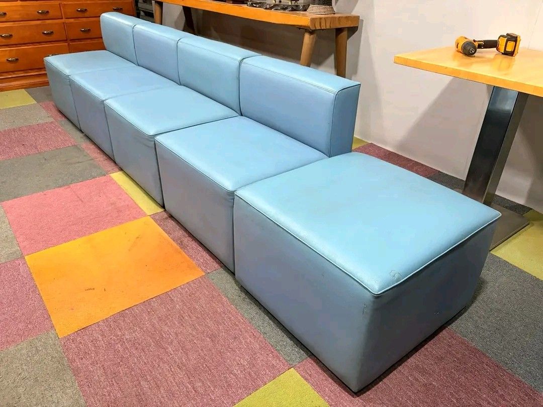 Modular Blue Sofa Set (Category: Sofas) located in Valenzuela. Submitted by princeraya55649 (Listing ID 1415925663, Image 3). Description: OKAMURA Modern 5-Seater Modular Sofa Designer Combination Leather Sofa Price : 17k *VIDEO ON COMMENT Long mode 115L x 23W x 16H seat height inches Sandalan height 26 inches In VERY good condition Code HOMEBOSS 1100.