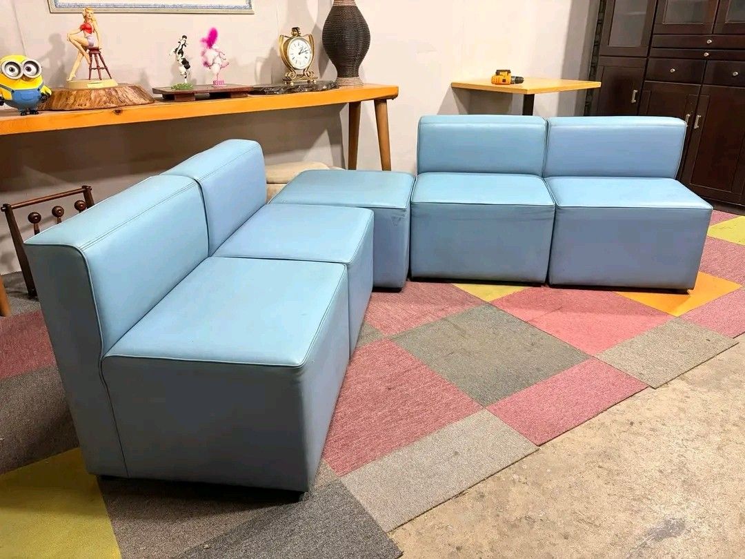 Modular Blue Sofa Set (Category: Sofas) located in Valenzuela. Submitted by princeraya55649 (Listing ID 1415925663, Image 2). Description: OKAMURA Modern 5-Seater Modular Sofa Designer Combination Leather Sofa Price : 17k *VIDEO ON COMMENT Long mode 115L x 23W x 16H seat height inches Sandalan height 26 inches In VERY good condition Code HOMEBOSS 1100.
