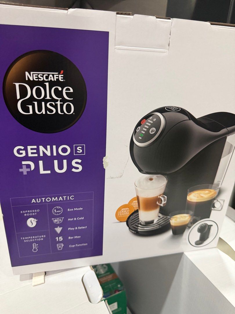 Nescafe Dolce Gusto Genio S Plus Coffee Machine (Category: Coffee Machines & Makers) located in Manila. Submitted by declutterreset.ry (Listing ID 1415896741, Image 3). Description: - Nescafe Dolce Gusto Genio S Plus: Automatic coffee machine - Features: Espresso boost, eco mode, hot & cold functionality - 15 bar max cup function - Includes: Starbucks Dolce Gusto capsule pack and Starbucks mug - Bought from Korea - Tinest namin just to make sure 