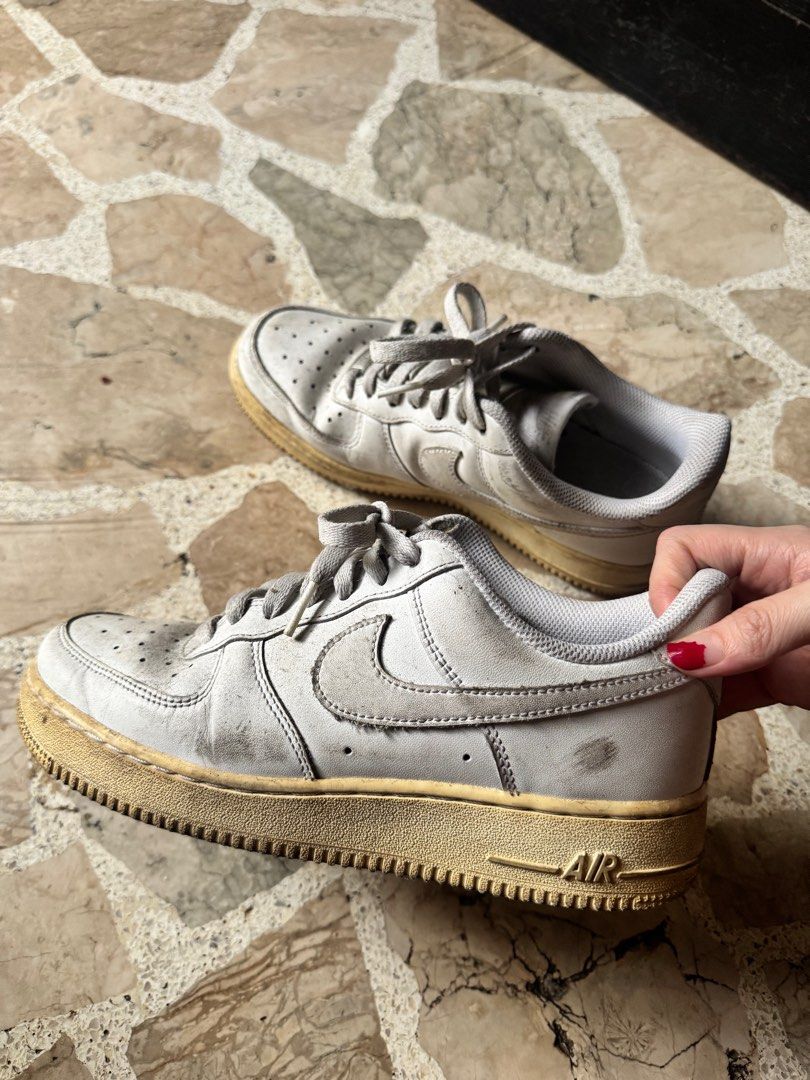 Nike Air Force 1 (Category: Sneakers) located in Pasig City. Submitted by palmd (Listing ID 1415906871, Image 1). Description: Needs cleaning and yellowing soles US 8 on tag LP POSTED Guaranteed authentic.