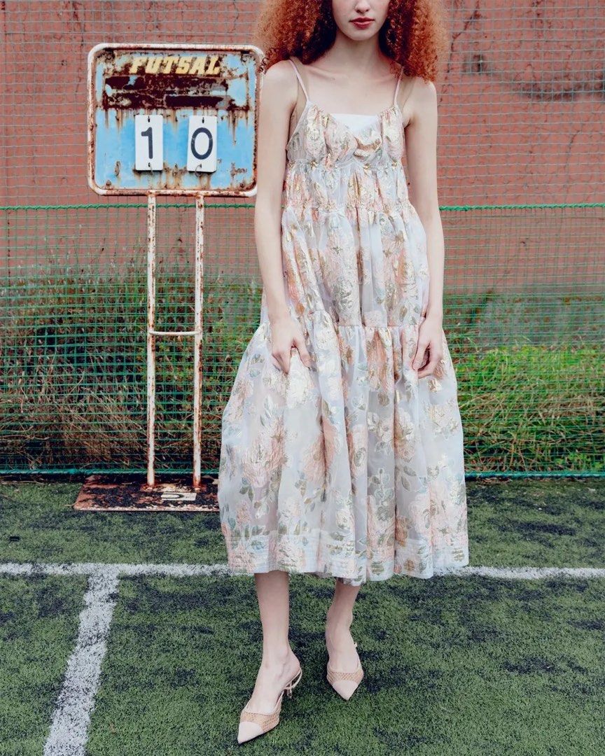 POPPY ｜ PINK GOLD JACQUARD CAMI DRESS 洋裝, 她的時尚, 洋裝＆套裝