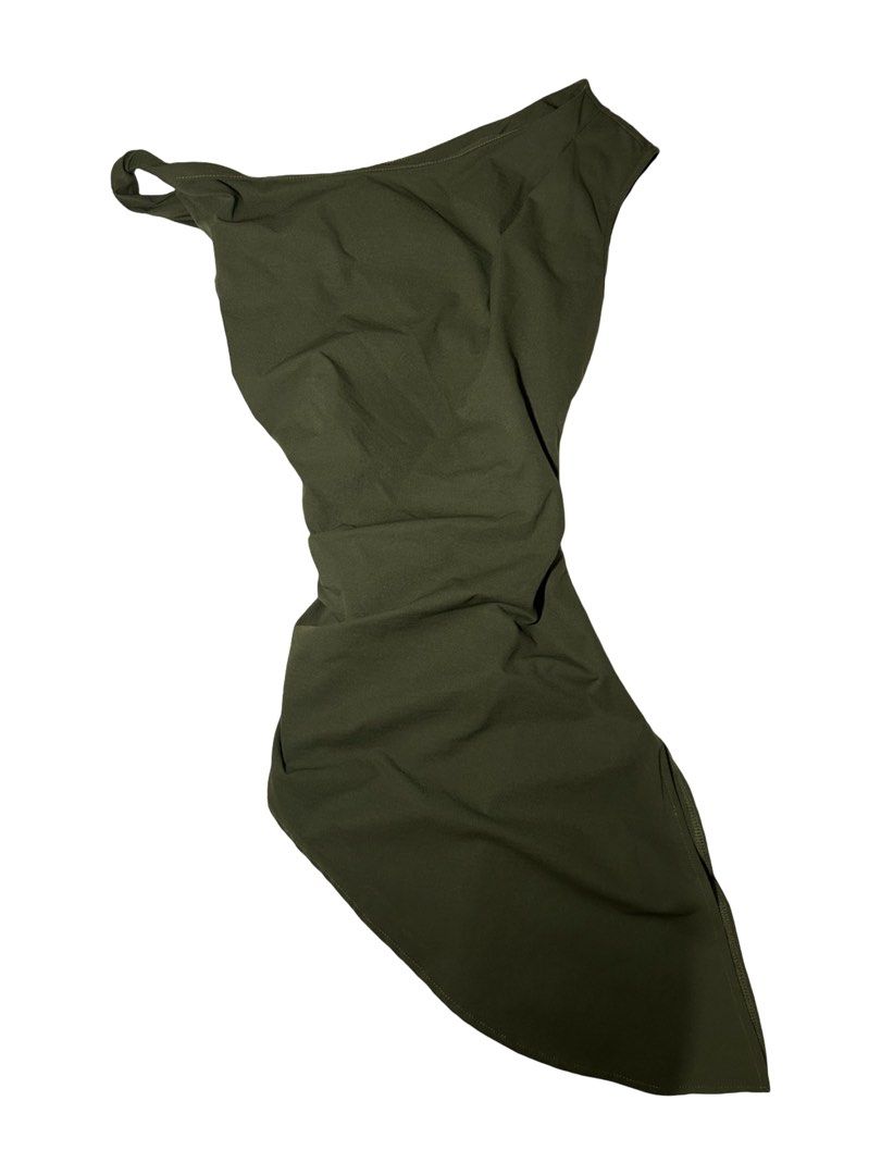 SHEIN One Shoulder Top (Category: Sleeveless) located in Manila. Submitted by tonsdeclutter (Listing ID 1415981862, Image 1). Description: - SHEIN olive green one-shoulder top - Size: M (EU 38, US 4) - Asymmetrical design - Draped front - Lightweight fabric - Perfect for a chic outfit - Used once - Rfs: Gained a bit of weight .