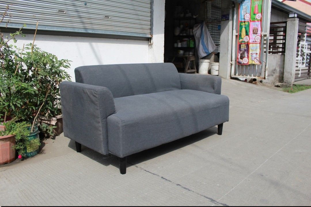 Sofa (Category: Sofas) located in Meycauayan. Submitted by marygracecasimiro (Listing ID 1415837351, Image 3). Description: Fabric Loveseat Sofa Compact and stylish loveseat sofa with durable fabric seat, perfect for small living spaces L:57 • W:29 • Seat H:16 • Back H:28 inches 7,900 pesos only 💚.