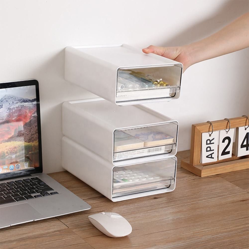 Stackable Desk Drawer Organizer (Category: Storage Boxes & Baskets) located in Subic. Submitted by robertmfernandez (Listing ID 1415999028, Image 2). Description: Available Variant: Blue Small Php 289 White Large Php559 - Stackable storage drawers - Available sizes: Small (9cm x 15cm x 20cm), Large (11.5cm x 23cm x 33.5cm) - Clear front for easy content visibility - Ideal for pens, stationery, and small items - Space-saving stackable design Can b