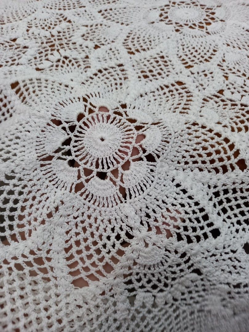 White Crochet Tablecloth (Category: Table Linen & Textiles) located in Manila. Submitted by zenphoenix-7ad615 (Listing ID 1415949325, Image 1). Description: - White crochet tablecloth - Features intricate floral design - Square shape - Adds vintage charm - Perfect for dining or decoration.