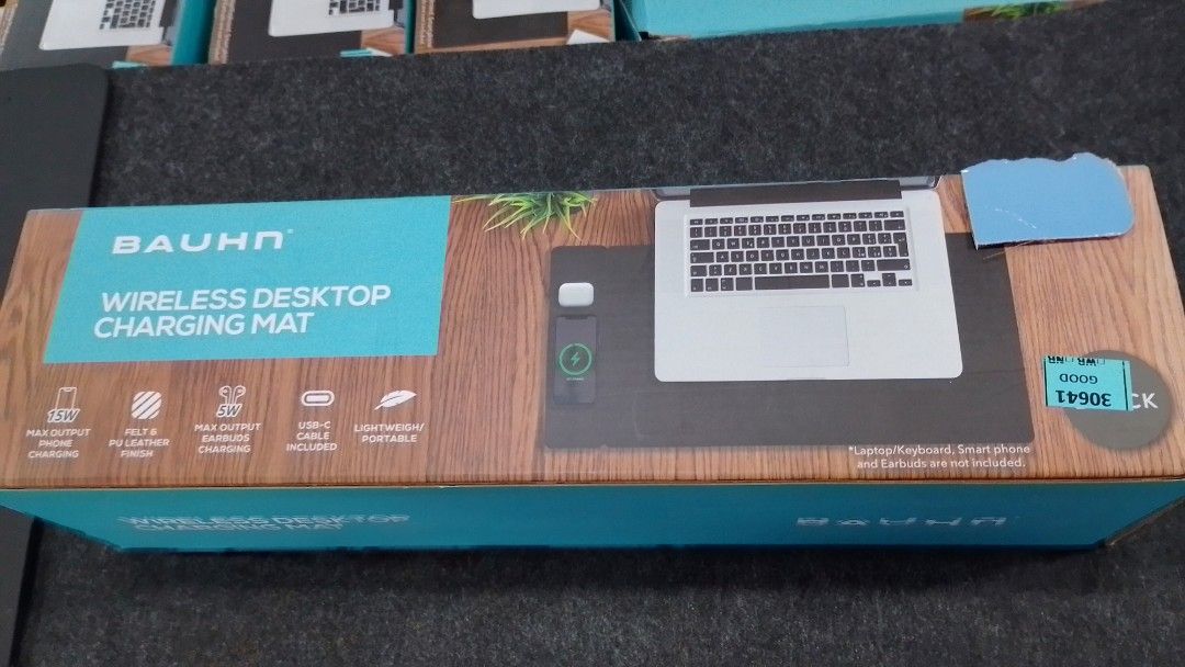 WIRELESS DESKTOP CHARGING MAT. BAUHN (Category: Community) located in Quezon City. Submitted by AlexaXander (Listing ID 1415873398, Image 1). Description: *WIRELESS DESKTOP CHARGING MAT *BRAND: BAUHN *MAX.OUTPUT PHONE CHARGING: 15W *MAX.OUTPUT EARBUDS CHARGING: 5W *FELT & LEATHER FINISH *INCLUDE: USB-C CABLE *LIGHTWEIGH/PORTABLE *AVAILABLE IN BULK ORDER *FOR MORE DETAILS: PLS.CALL OR TEXT CP#: 09081334158.