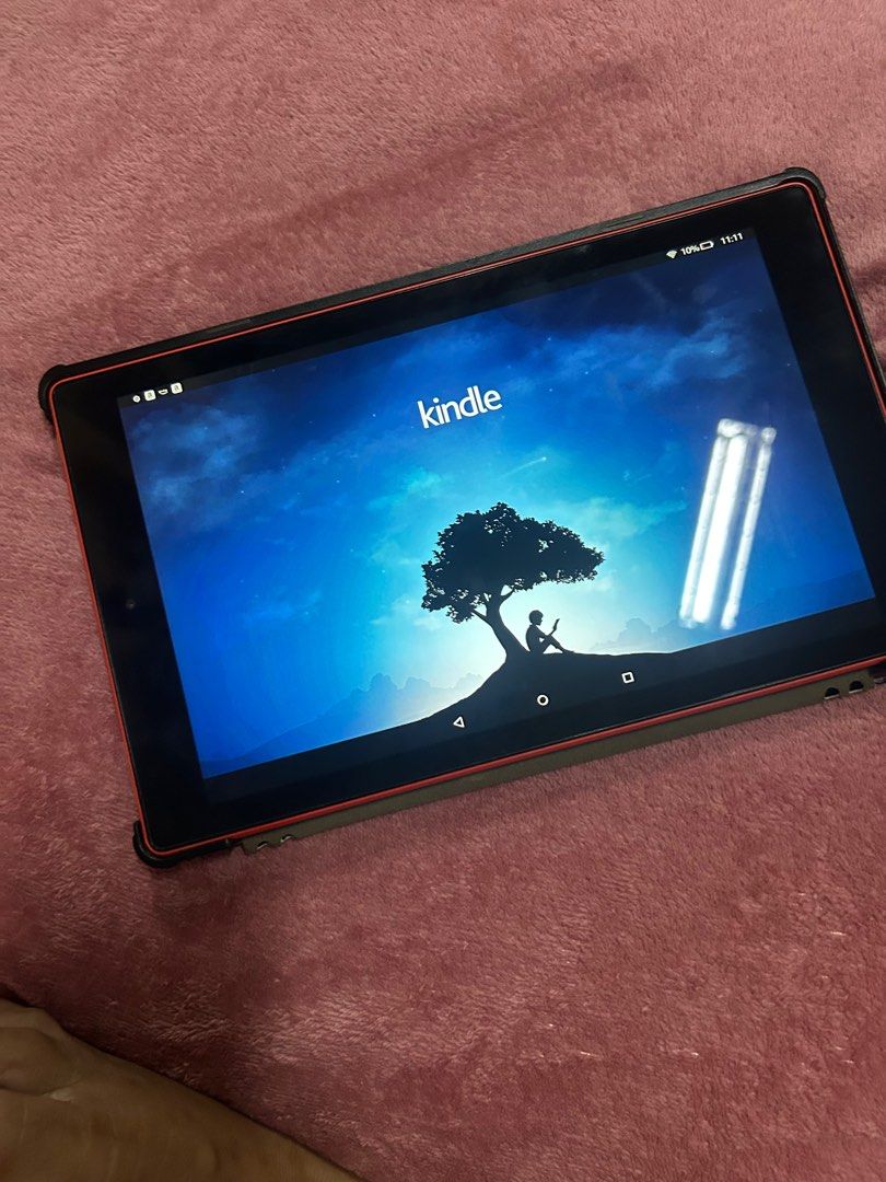Amazon Fire HD 10 Tablet (Category: Android) located in Iloilo. Submitted by luna0618 (Listing ID 1416168876, Image 1). Description: * FREE CASE! - Amazon Fire HD 10 tablet (red) - Includes protective case with anime artwork - Access to apps: YouTube, Netflix, Amazon Music - Features a vibrant display - Runs on Fire OS - Amazon logo on the back.