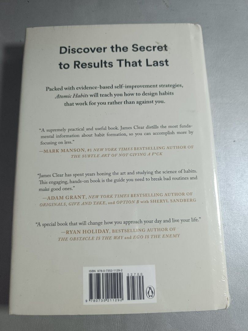 Atomic Habits by James Clear (Category: Storybooks) located in Manila. Submitted by sejhuu (Listing ID 1416032139, Image 2). Description: [ORIGINAL - HARDBOUND] Atomic Habits by James Clear - Easy and proven way to build good habits and break bad ones - Strategies for designing habits - #1 New York Times bestseller - Includes insights from Mark Manson, Adam Grant, and Ryan Holiday - The book is still in its original packaging. Hi! ✨ I'm selling s