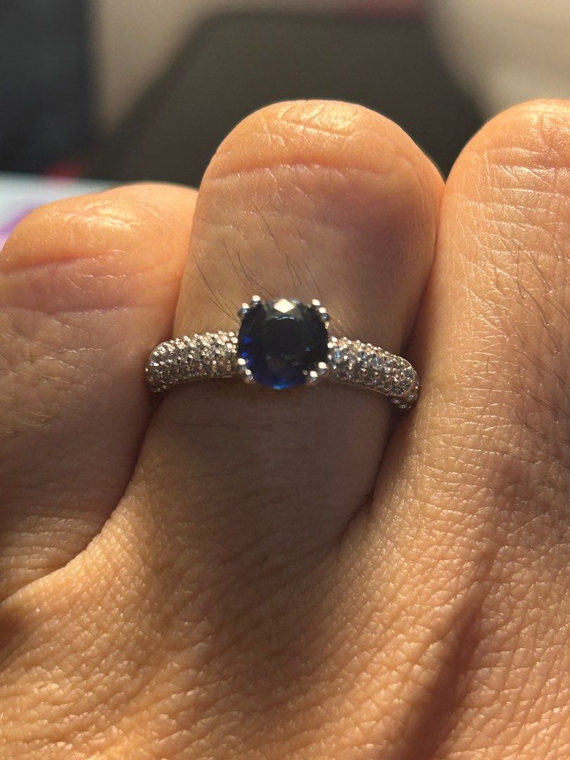 Blue sapphire w/mossanite (Category: Rings) located in Subic. Submitted by joydlm (Listing ID 1416089638, Image 1). Description: Ptvermeil. Non-tarnish. Adjustable rung.