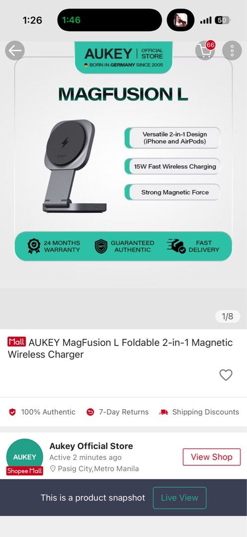 Aukey Charging Dock (Category: Chargers & Cables) located in Manila. Submitted by lux.at (Listing ID 1416059028, Image 2). Description: Brand new Aukey Charging Dock from Aukey Official Store SP bought for PHP2,654 on SP. RFS: was supposed to be a gift but didn't give it .