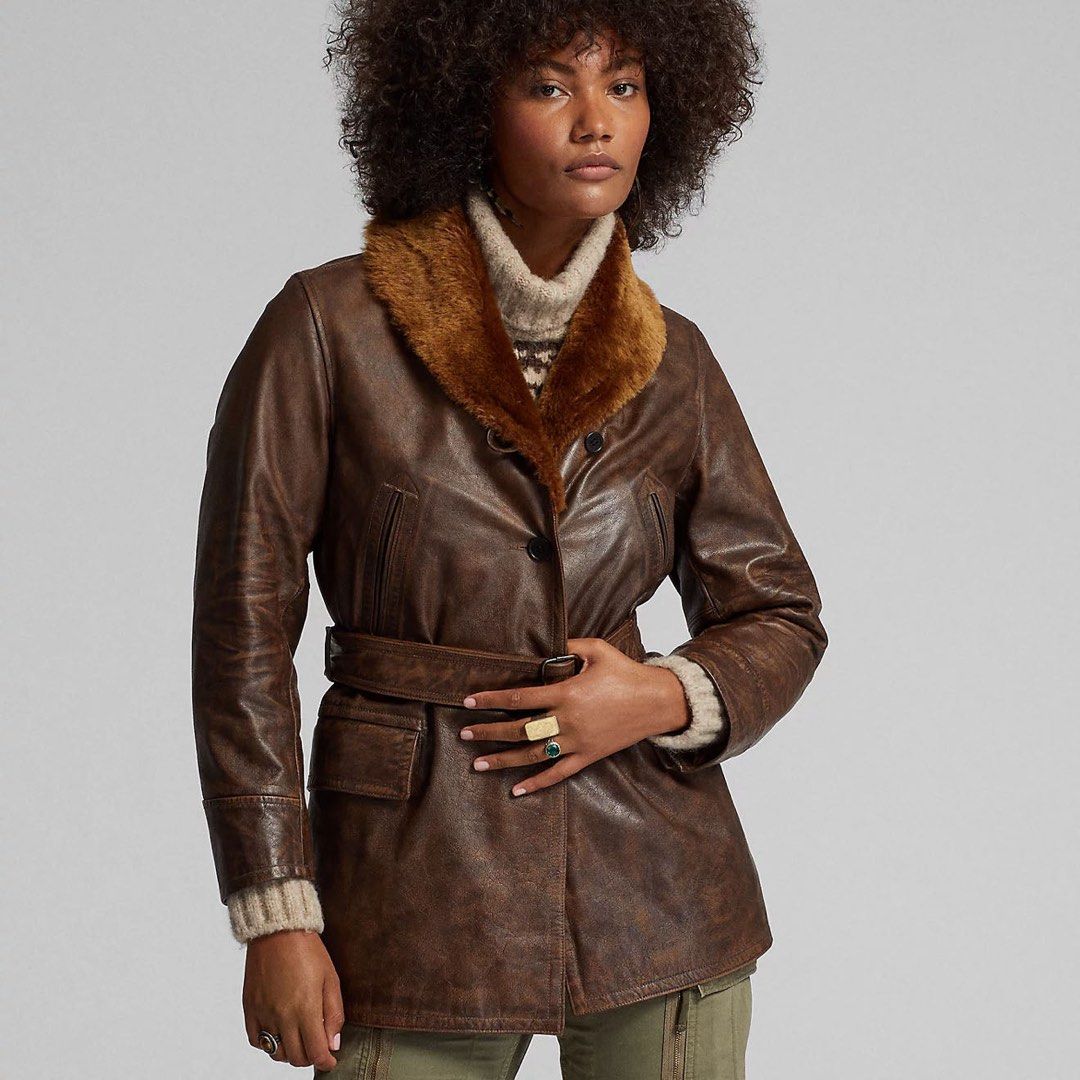 Double Rrl Smock Double RL Leather Jacket with shearling collar RRL 皮褸, 女裝, 外套及戶外衣服 ...