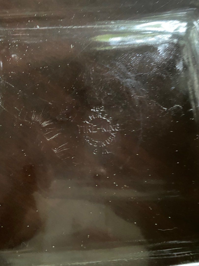 Fire-King Square Baking Dish (Category: Bakeware) located in Pasig City. Submitted by ecochicsales (Listing ID 1416027162, Image 3). Description: - Fire-King square baking dish - Textured bottom - Features handles - Fire-King logo visible - Model number: 462 - Made in USA.