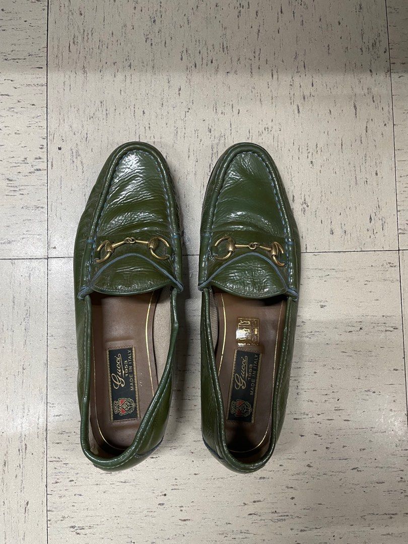 Gucci Horsebit Loafers (Category: Loafers) located in Manila. Submitted by simplestform (Listing ID 1416167119, Image 1). Description: - Gucci loafers - Olive green patent leather - Iconic horsebit detail - Classic loafer silhouette - Made in Italy - Stylish and timeless - Size 37.