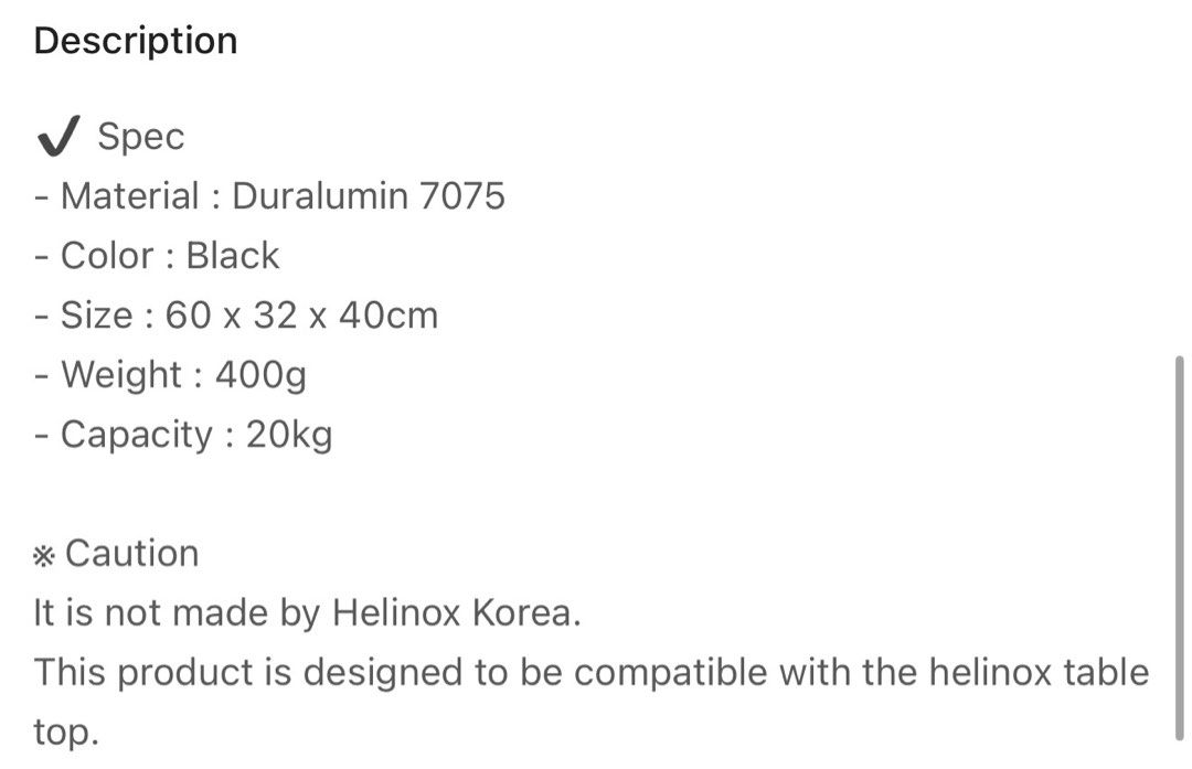 Helinox Table One Solid Top Compatible Table Frame (Category: Hiking & Camping) located in Singapore. Submitted by lzj87 (Listing ID 1416188686, Image 4). Description: Comes with a convenient carrying bag for storage and transport. This frame is NOT from Helinox. .