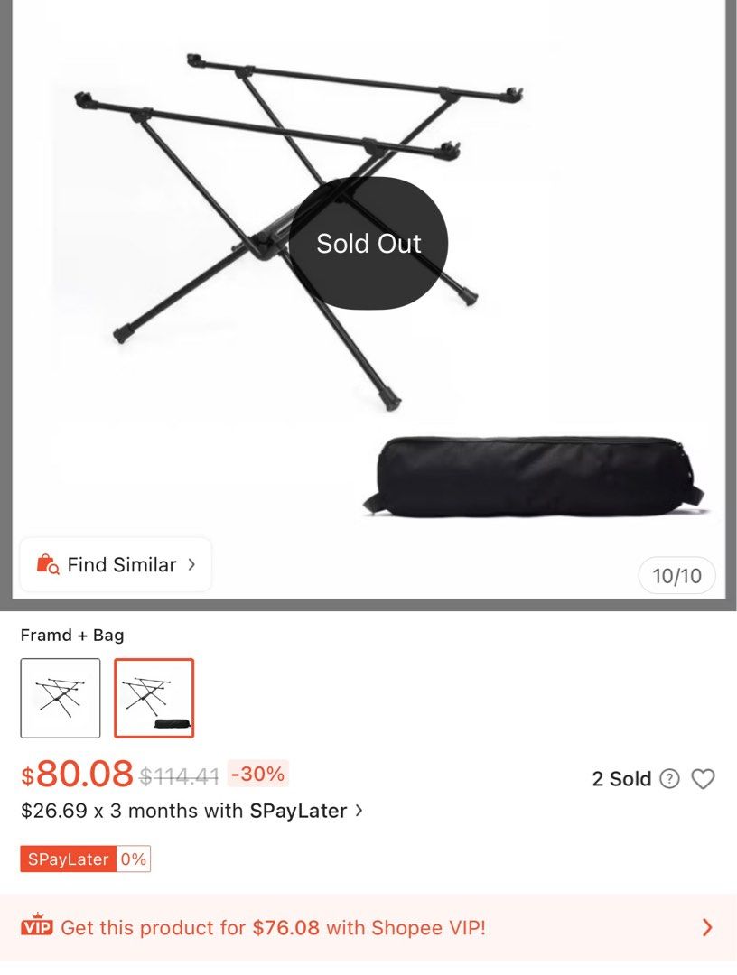Helinox Table One Solid Top Compatible Table Frame (Category: Hiking & Camping) located in Singapore. Submitted by lzj87 (Listing ID 1416188686, Image 2). Description: Comes with a convenient carrying bag for storage and transport. This frame is NOT from Helinox. .