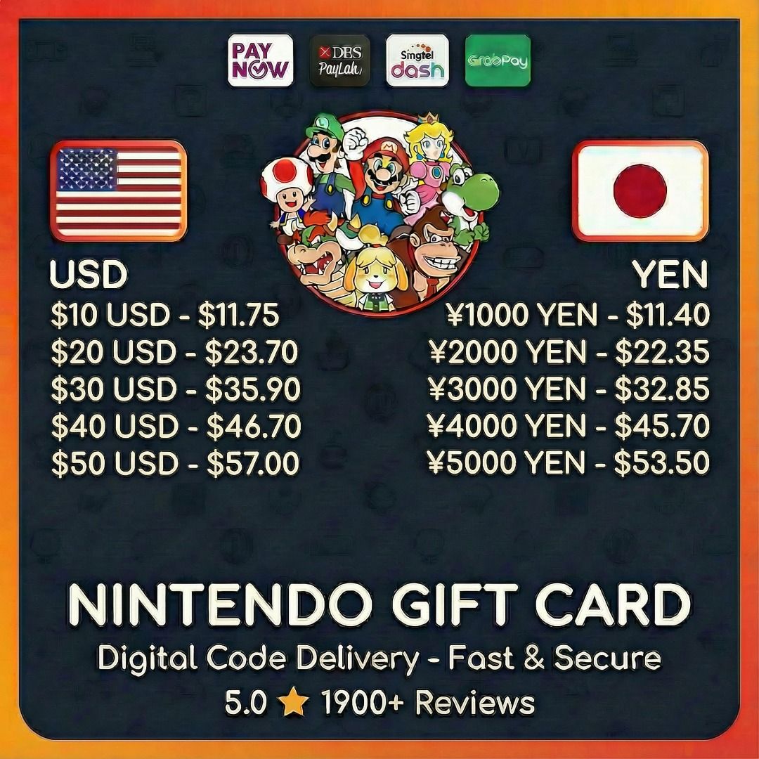 INSTANT CODE] NINTENDO ESHOP US Japan | NINTENDO GIFT CARD| NINTENDO ESHOP  CODE|NINTENDO USD| NINTENDO TOP UP | YEN | PLAYEPIC, Video Gaming, Gaming  Accessories, Game Gift Cards & Accounts on Carousell