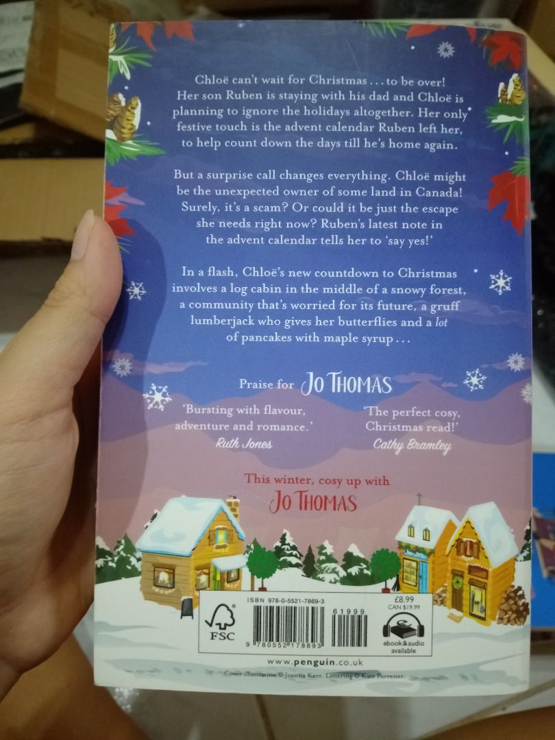 Jo Thomas Countdown to Christmas (Category: Storybooks) located in Marikina City. Submitted by preloved.byleslie (Listing ID 1416134074, Image 3). Description: - Christmas novel by Jo Thomas - Follows Chloe and her son Ruben - Features an advent calendar with surprises - Set in a snowy forest log cabin - Includes a community facing challenges - Ideal for a cozy winter read Hi! Good condition but with signs of usage. :) Need to release all books. 