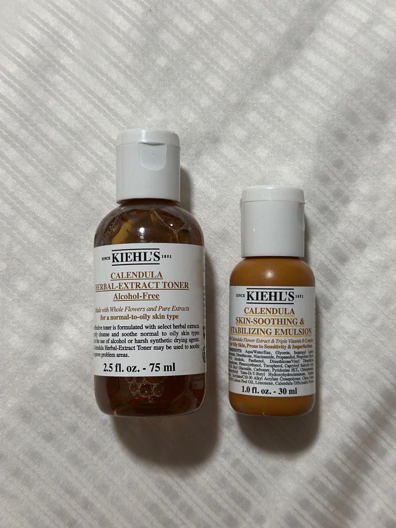 Kiehl's Calendula Toner & Emulsion Set (Category: Face Care) located in Manila. Submitted by decluttrix (Listing ID 1416044076, Image 1). Description: -Get one for 1000 each -Get both for 1800 -Brand New .
