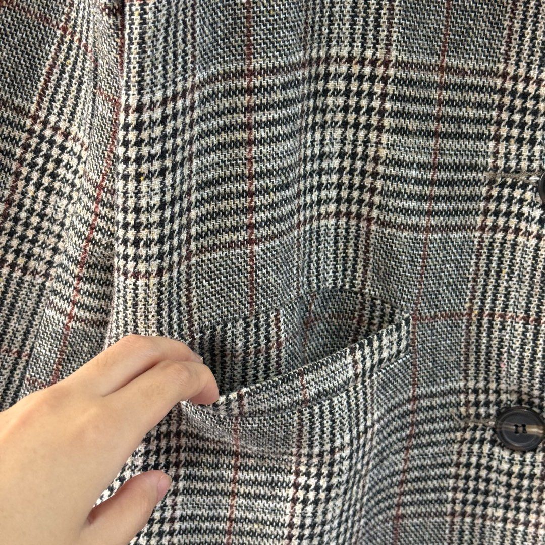 Korean Plaid Blazer (Category: Coats, Jackets and Outerwear) located in Binan City. Submitted by ard__ (Listing ID 1416088565, Image 3). Description: - 19W 26L - Stylish plaid blazer - Classic design - Two-button closure - Two front pockets - Notched lapel - Fully lined - Tailored fit - Fabric: Brown, black, and white blend - Brand: Korean.