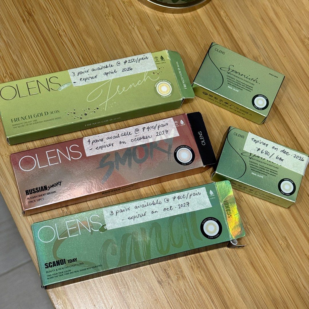Olens Contact Lenses (Category: Vision Care) located in Baguio. Submitted by circa2009 (Listing ID 1416145901, Image 1). Description: Olens French Gold, Russian Smoky, Spanish, and Scandi Contact Lenses Sold per pair, kindly check photo for individual prices and expiration date. All original personally bought this in Myeongdong Korea..
