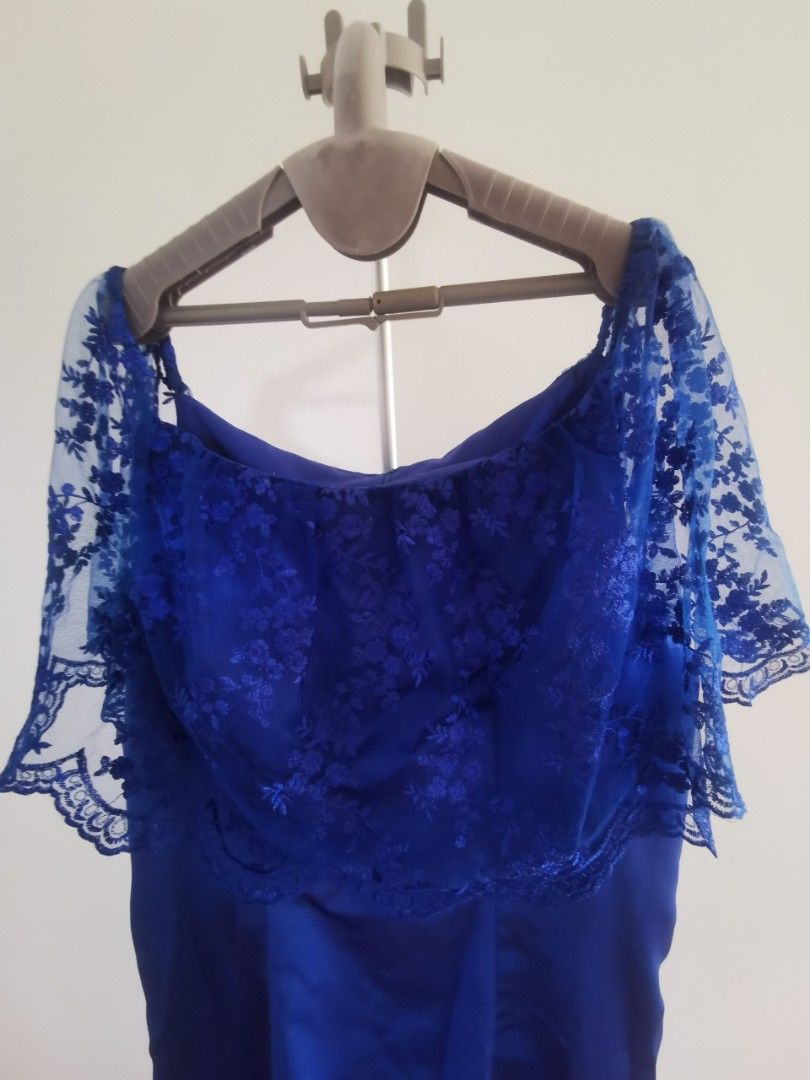 Plus size Royal Blue Off-Shoulder Gown (Category: Evening dresses & gowns) located in Antipolo. Submitted by rielapreloved (Listing ID 1416048687, Image 3). Description: - Royal blue off-shoulder gown - Features a lace bodice - Flowing satin skirt - Mermaid silhouette - Zipper closure at the back - Perfect for formal events and special occasions _ Used only once.