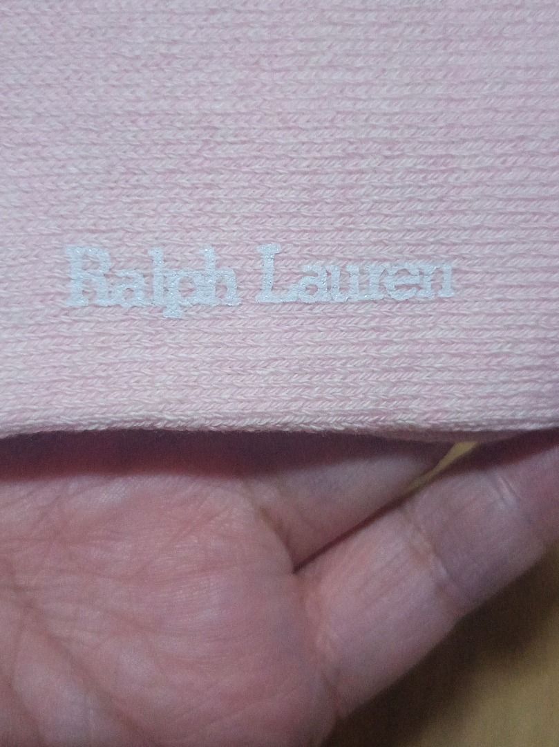 Ralph Lauren Pink Socks (Category: Socks) located in Makati City. Submitted by nyxhemera26 (Listing ID 1416207814, Image 3). Description: Authentic Ralph Lauren socks in a lovely pink color. Features the iconic polo logo and Ralph Lauren branding. The size is 22-24. Made in Japan. The tag indicates the color is "14 Old Rose". Made of cotton, nylon, and polyurethane. - no original packaging.