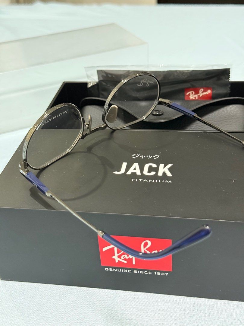 Ray-Ban Jack Titanium Eyeglasses (Category: Sunglasses & Eyewear) located in Marikina City. Submitted by bbbiancsss (Listing ID 1416018789, Image 3). Description: Authentic Ray-Ban Jack Titanium Gunmetal eyeglasses RB8265V123851 Brandnew Includes: - Original case - Original Unused Cleaning cloth - Original box Original Price: 10,500 (Pls see last photo) Payment Method: BPI or Gcash.