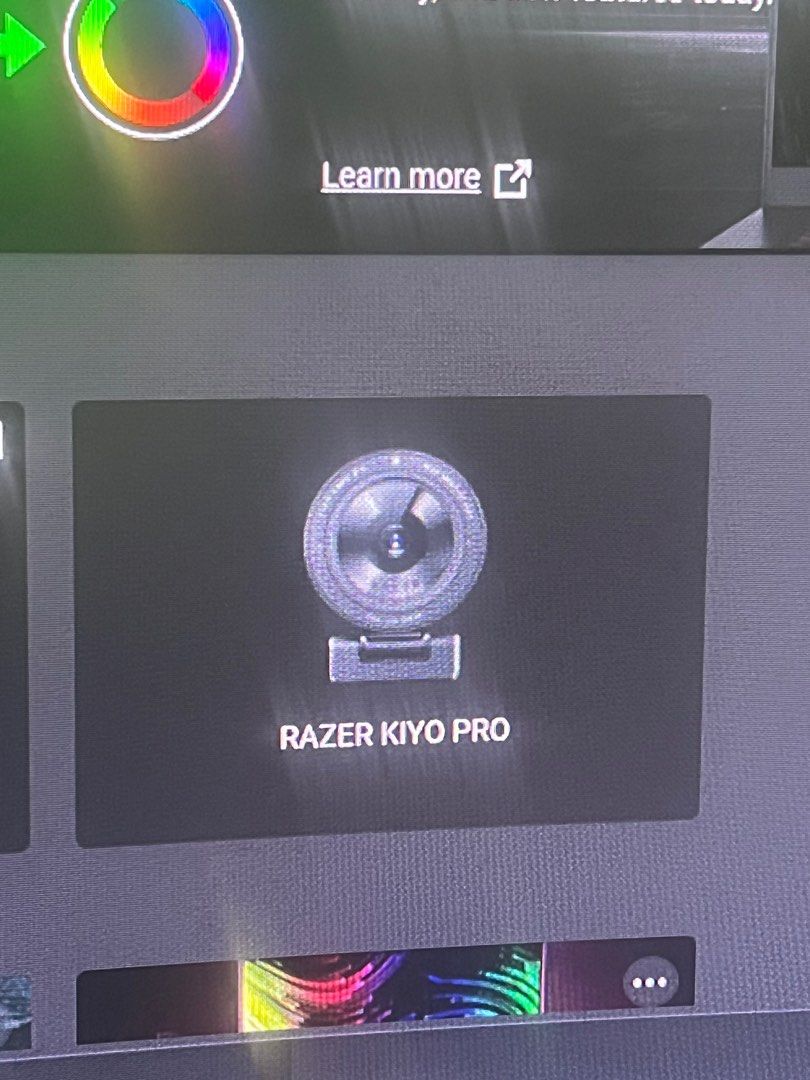 Razer Kiyo Pro USB Camera (Category: Webcams) located in Batangas. Submitted by louisalcayde1 (Listing ID 1416119839, Image 3). Description: - Razer Kiyo Pro USB Camera - High-performance adaptive light sensor - Wide-angle lens with f/1.2 3.8mm f14 - Full HD 60FPS - Streamer certified - Model: RZ19-0364.