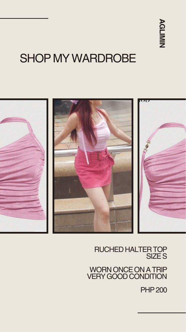 Ruched Halter Top - Size S (Category: Sleeveless) located in Mabalacat. Submitted by favewears (Listing ID 1416176769, Image 1). Description: - Size S pink ruched halter top - Halter neck design - Light pink color - Slightly textured material.