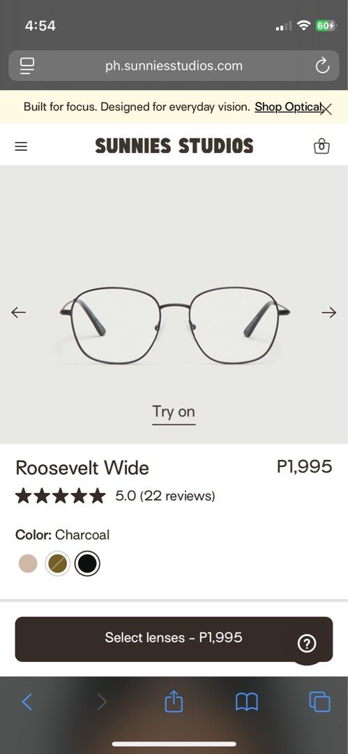 Sunnies Studios Roosevelt Wide Charcoal Eyeglasses (Category: Sunglasses & Eyewear) located in Makati City. Submitted by randombloggingstuff (Listing ID 1416210341, Image 1). Description: Original price is 1995+ Enjoy lifetime repair and cleaning at sunnies studios. No need for receipt! This model is Sunnies Studios Roosevelt Wide. You can try on the style at sunnies website. - Color: Charcoal - Frame Style: Square - Frame Size: 54-18-148 - Origi