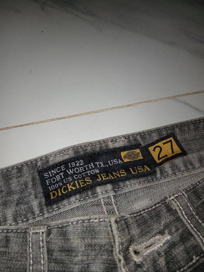 Vintage Dickies "Black Lykes" (Category: Jeans) located in Talisay. Submitted by bemythrift (Listing ID 1416122807, Image 3). Description: MEASUREMENTS ​TOTAL LENGHT (Outseam): 19 inches ​WAIST: Tagged 27 ​LEG OPENING: Approx. 10.5 inches Item Details: ​Brand: Dickies (Original Jeans USA) ​Style: Denim Shorts / Jorts ​Color: Faded Grey / Charcoal Wash ​SIZE: 27 (See measurements) ​Material: 100% US Cotton ​Features: Unique "Black Lykes" embroider