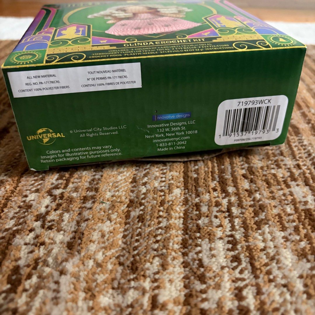 Wicked Glinda Crochet Kit (Category: Handmade Craft) located in Quezon City. Submitted by gormbox (Listing ID 1416204722, Image 3). Description: Also available Elphaba Crochet kit BUY BOTH FOR p2,000 Buy 1 for p1,200 - Crochet your own Glinda doll! - Kit includes: crochet hook, stuffing, embroidery floss, plastic needle, and instructions. - Suitable for ages 6+. - Box shows finished doll and included materials..