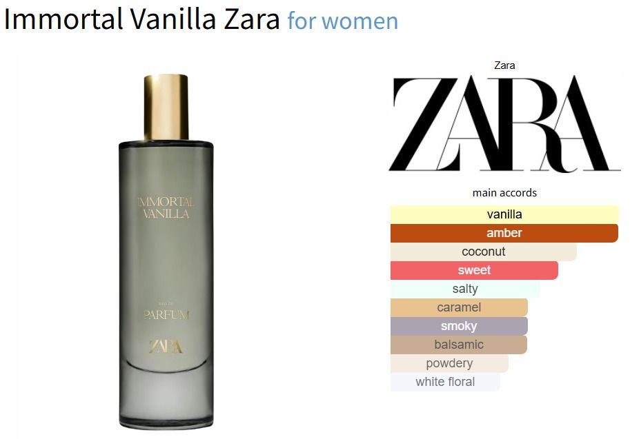 Zara Immortal Vanilla - EDP/Perfume Decant (Category: Fragrance & Deodorants) located in Quezon City. Submitted by idlip (Listing ID 1416205419, Image 2). Description: These are decants! Not the entire bottle of perfume. :) Kindly provide time for this as the decant bottles might not be readily available. Authentic "Immortal Vanilla" EDP by Zara 2 ml - P30 5 ml - P75 (*Purchased in 2024 in-store. Last photo in set is from Fragrantica.) From Fragr
