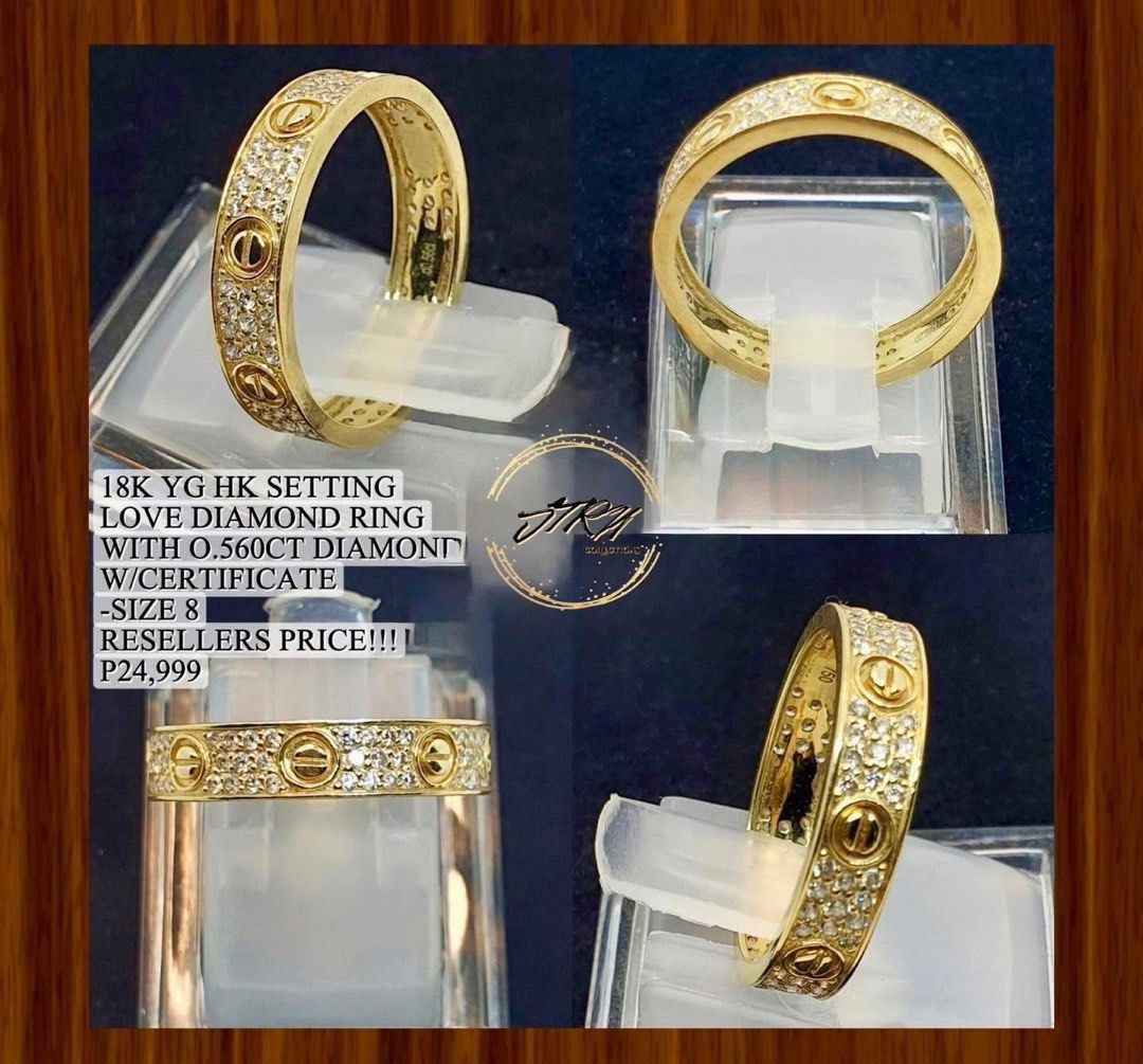 18K Yellow Gold HK Setting Love Diamond Ring (Category: Rings) located in Marikina City. Submitted by meloi0002 (Listing ID 1416392401, Image 2). Description: 18K YG HK SETTING LOVE DIAMOND RING WITH O.560CT DIAMOND W/CERTIFICATE -SIZE 8 RESELLERS PRICE!!! P24,999.