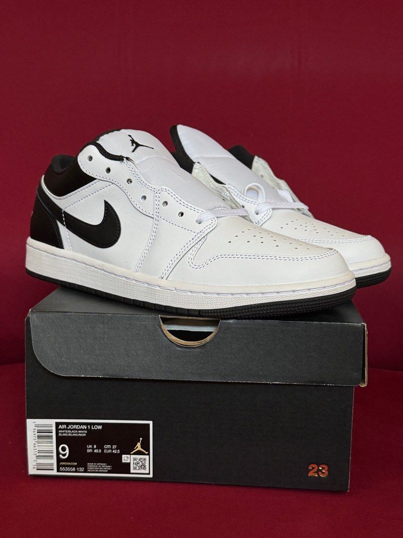 Air Jordan 1 Low - White/Black (Category: Sneakers) located in Quezon City. Submitted by jencollects (Listing ID 1416303898, Image 1). Description: - Air Jordan 1 Low sneakers - Color: White with black accents - Size: 9 mens - Brand new, never been used - Includes original box - 8k negotiable.