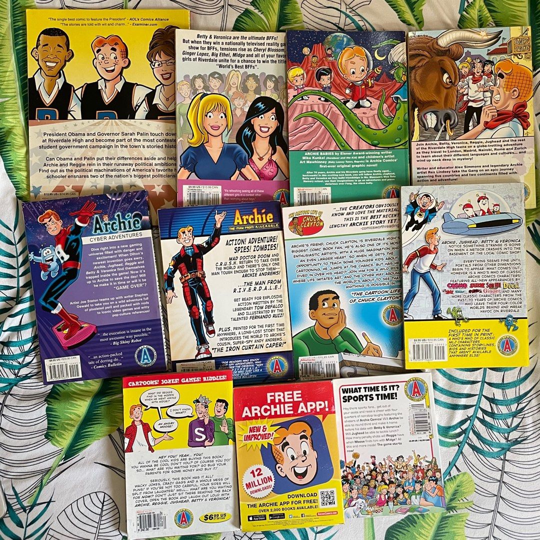 Archie Comics (Trade Paperbacks and Books) (Category: Comics & Manga) located in Caloocan City. Submitted by dojaejungzen (Listing ID 1384512408, Image 2). Description: 150php each; must buy at least three per transaction 3 for ₱400 Take all 11 books for 1,210! (₱110 each) ❌ SOLD: Please see second photo All 100% authentic Pretty old since I collected them when I was still young, but all are in perfectly readable condition! No major damages, but 