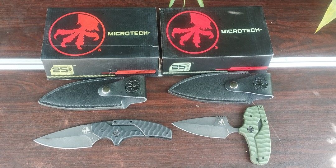 Brand New Microtech 2 in 1 convertible camping Knife (Category: Knives & Chopping Boards) located in Malabon City. Submitted by immortalpicker (Listing ID 1415623467, Image 2). Description: Brand New Convertible 2 in 1 camping knife by MICROTECH Brand= MICROTECH NO to COD NO swapping Color = black or green Material = metal and plastic With box Brand New No warranty Price = 1,500 My location is Malabon city Price does not include shipping fees. Fo