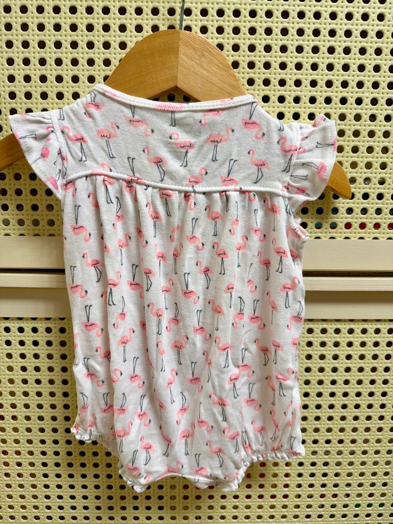 Carter's Flamingo Print Romper (Category: Babies & Kids Fashion) located in Cavite. Submitted by luxebagsco_ (Listing ID 1416230832, Image 2). Description: - Carter's baby romper - Playful flamingo print - Round neckline - Flutter sleeves - Button-down front -P189.