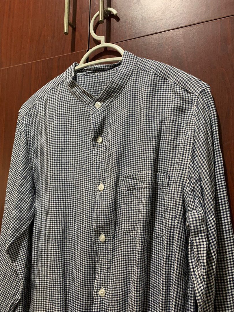 Checkered Mandarin Collar Shirt (Category: Tshirts & Polo Shirts ) located in Makati City. Submitted by heremaya (Listing ID 1416365083, Image 3). Description: W: 18 L: 25 - Checkered pattern - Mandarin collar - Long sleeves - Button-down front - Single chest pocket - Lightweight fabric - Suitable for warm weather - Versatile design Shipping fee will be shouldered by buyer. Metro Manila area..