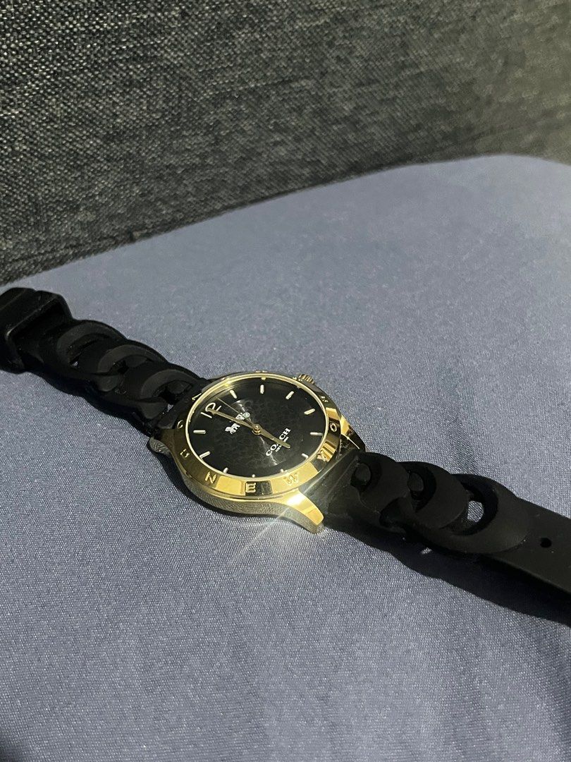 Coach Black Strap with Gold Rim (Category: Women's Watches) located in Manila. Submitted by missdeeclutterz (Listing ID 1416346969, Image 3). Description: -original, directly bought from japan (not thrifted) -code of the item: CA 79.7.95.1427 -dm me for more details! mop: gcash/bank transfer mod: lalamove/lbc/meet up at SM MOA.