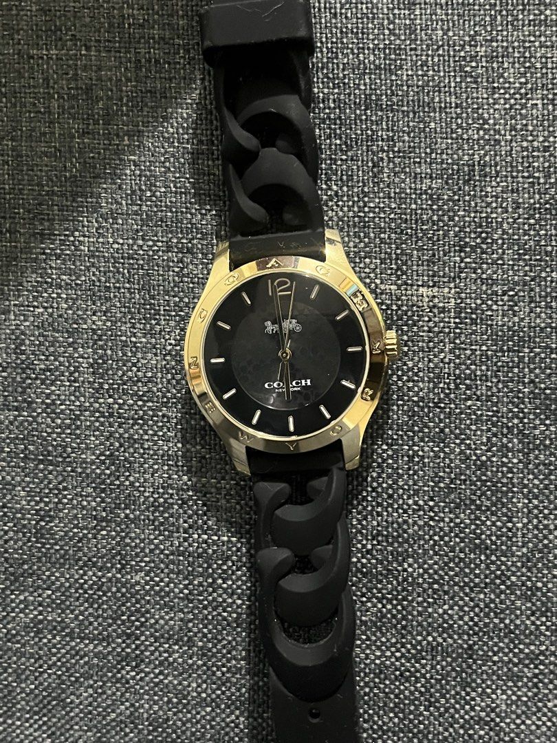 Coach Black Strap with Gold Rim (Category: Women's Watches) located in Manila. Submitted by missdeeclutterz (Listing ID 1416346969, Image 1). Description: -original, directly bought from japan (not thrifted) -code of the item: CA 79.7.95.1427 -dm me for more details! mop: gcash/bank transfer mod: lalamove/lbc/meet up at SM MOA.
