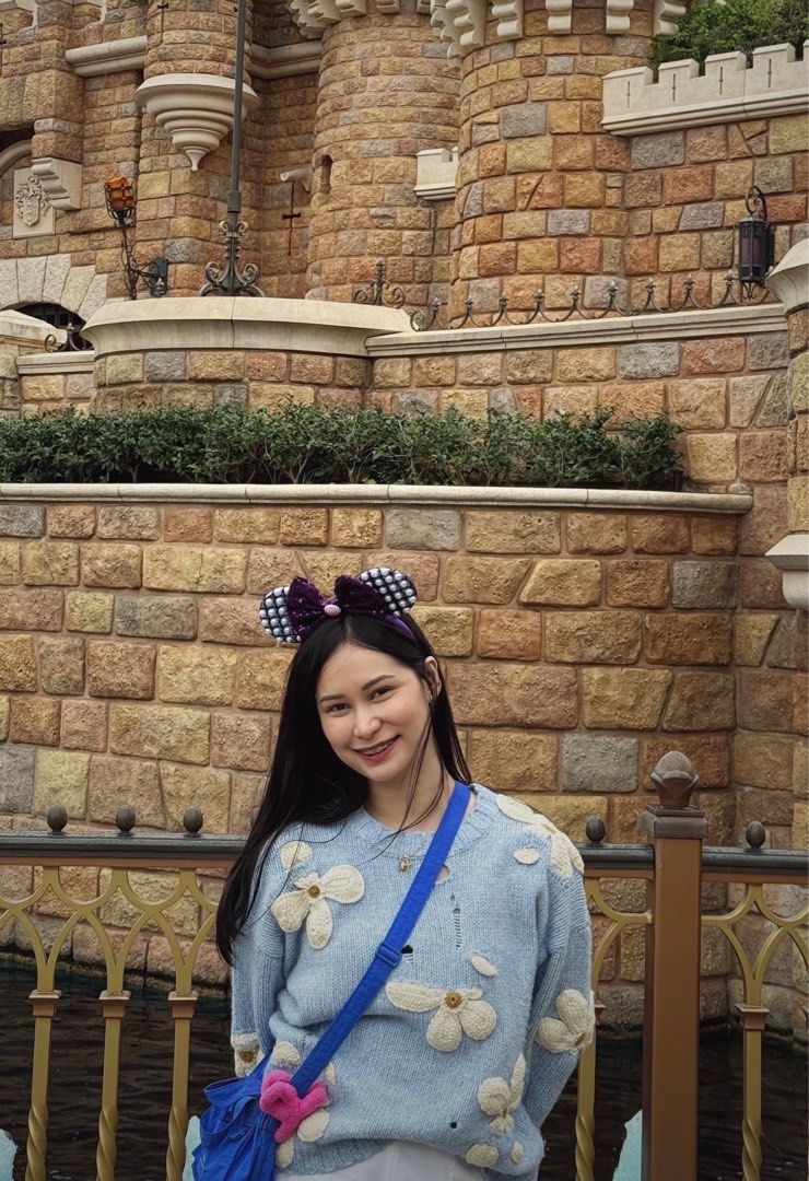 Crochet Floral Knitted Sweater (Category: Longsleeves) located in Tanauan. Submitted by kdcstro (Listing ID 1416373465, Image 2). Description: - Worn once during HK trip - Bought Php1,508 - Best fit S-M - Light blue sweater - Features a floral design - Long sleeves - Soft, comfortable material - Perfect for layering.